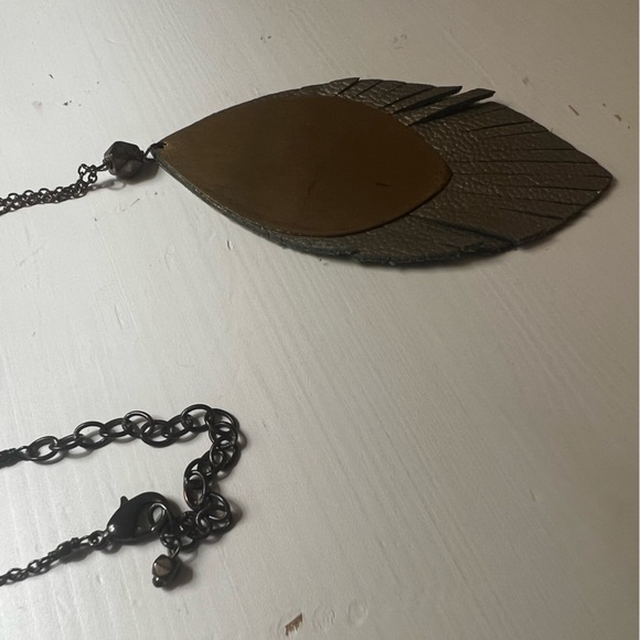 Noonday Collection Gold Leather Feather Necklace - Picture 3 of 3